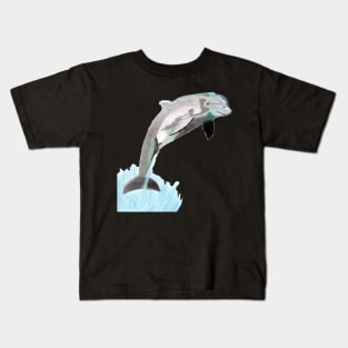 Dolphin Jumping Above the Waves- Pink Kids T-Shirt